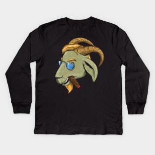 Hip Goat Smoking Cigar Kids Long Sleeve T-Shirt